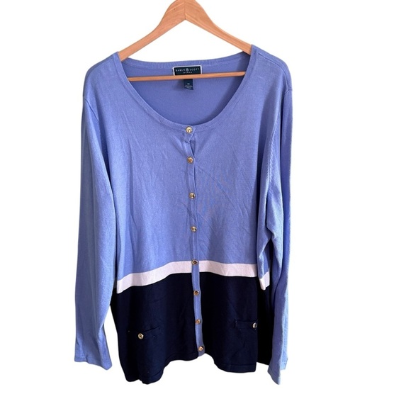 Karen Scott Women's Blue Plus Size Color Blocked Cardigan 3X Spring Lightweight - Picture 5 of 13